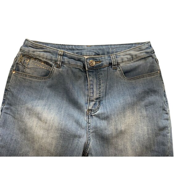 Christopher & Banks Womens Denim Shorts Size 8 Blue Jeans Emblemished - Picture 4 of 12